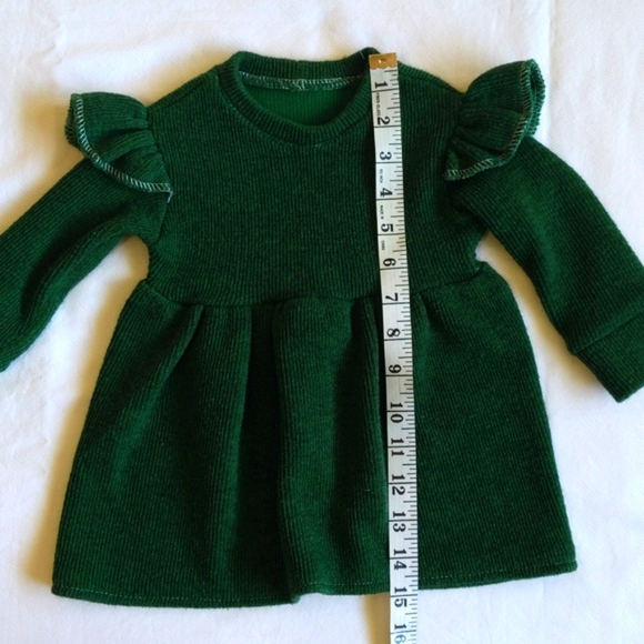 handmade green plush ribbed knit ruffle sweater dress 12-18 months baby girls - Picture 7 of 8